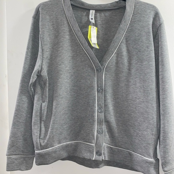 All in Motion Heather Gray Cardigan with White Trim - Picture 1 of 6